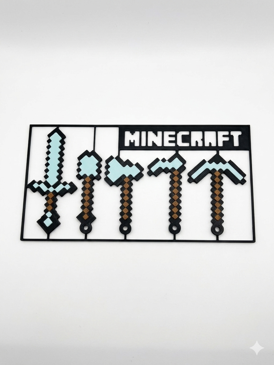 Minecraft Keychain Set of 5 Tools Sword Pickaxe Shovel Gift
