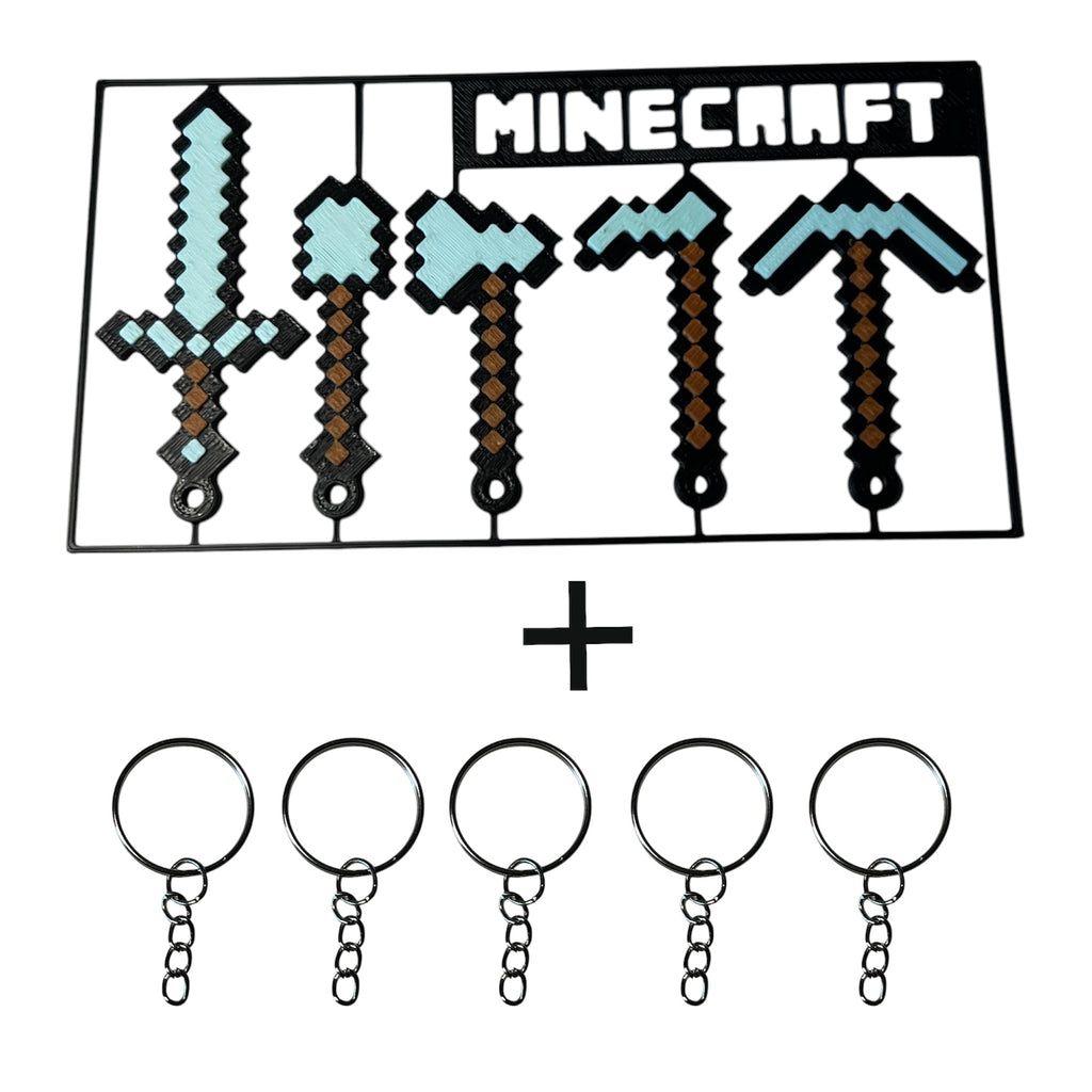 Minecraft Keychain Set of 5 Tools Sword Pickaxe Shovel Gift